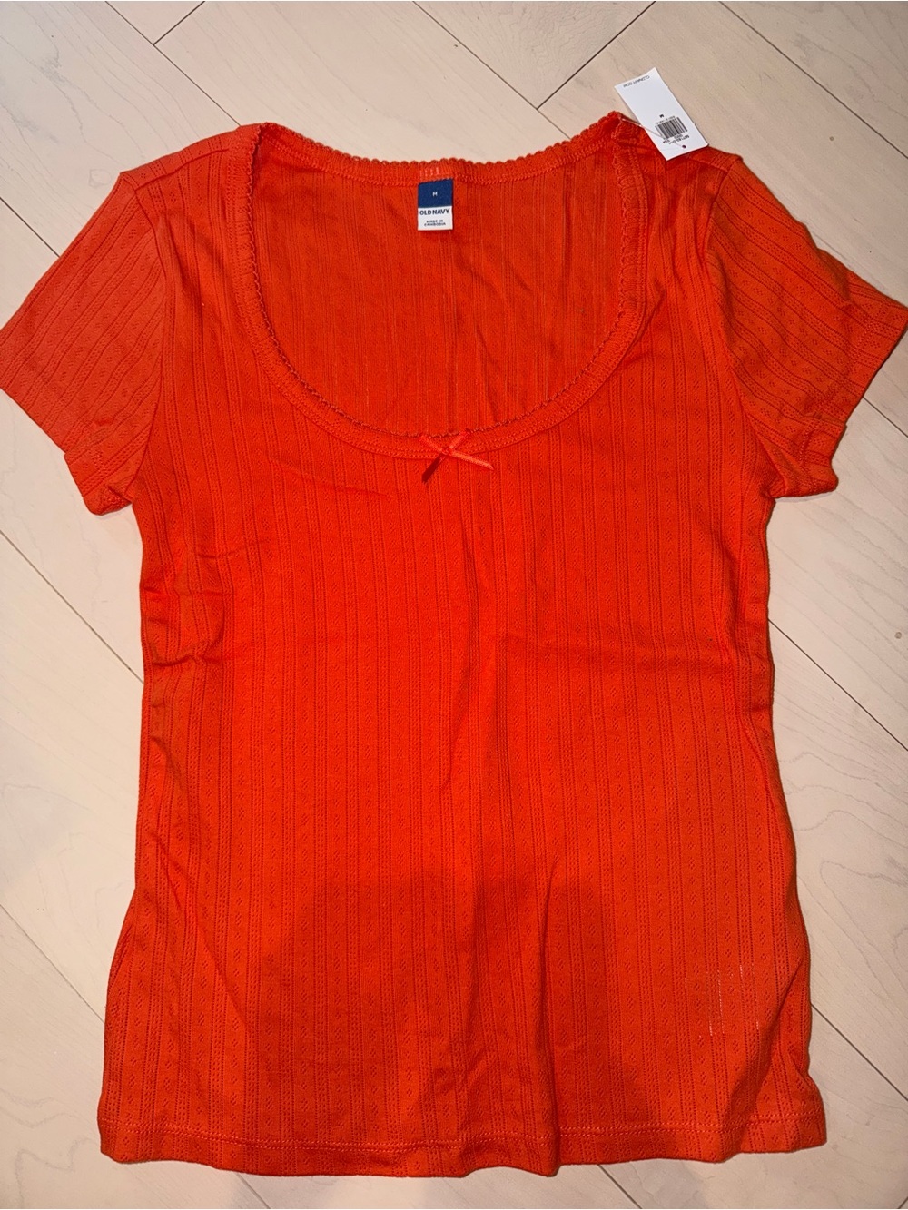 Old Navy Pointelle Short Sleeve Scoop Neck Top - Bright Orange/Red